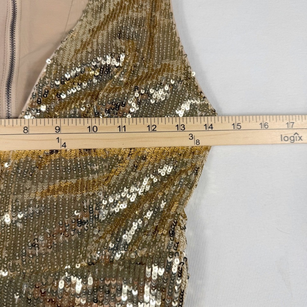 Alice + Olivia Sequin Maxi Dress Gold V-Neck Slit Gala Sparkle Glam Statement - Picture 5 of 16